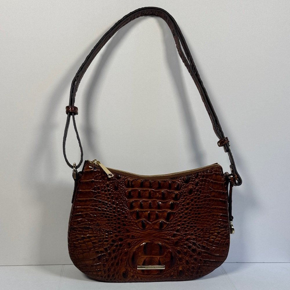 Brahmin Rich Brown Crocodile-Embossed Shoulder Bag